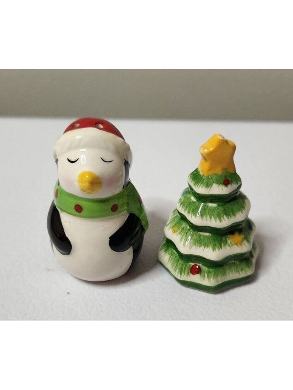 Penguin and Christmas Tree Salt and Pepper Shakers
